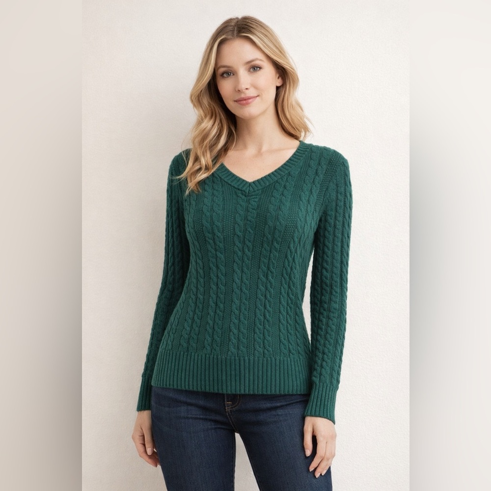 Style & Co Green Cable Knit V-Neck Sweater – Size Small